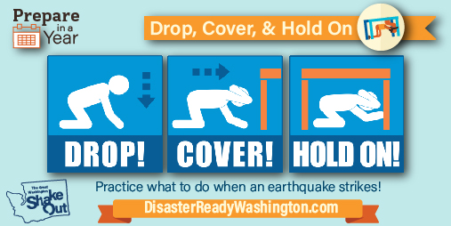 picture shows people on the ground doing drop cover and hold on for earthquake safety