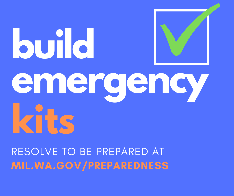 a blie sign says build emergency kits.